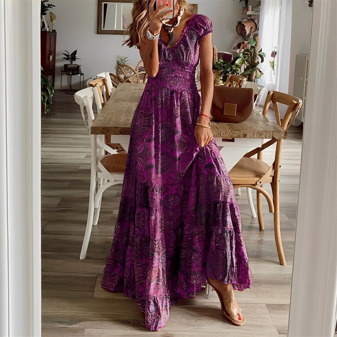 Christina - Maxikleid im Boho-Stil mit Blumenmuster für Frauen
