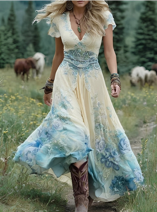 Erica - Langes elegantes Kleid mit Blumenmuster für Frauen