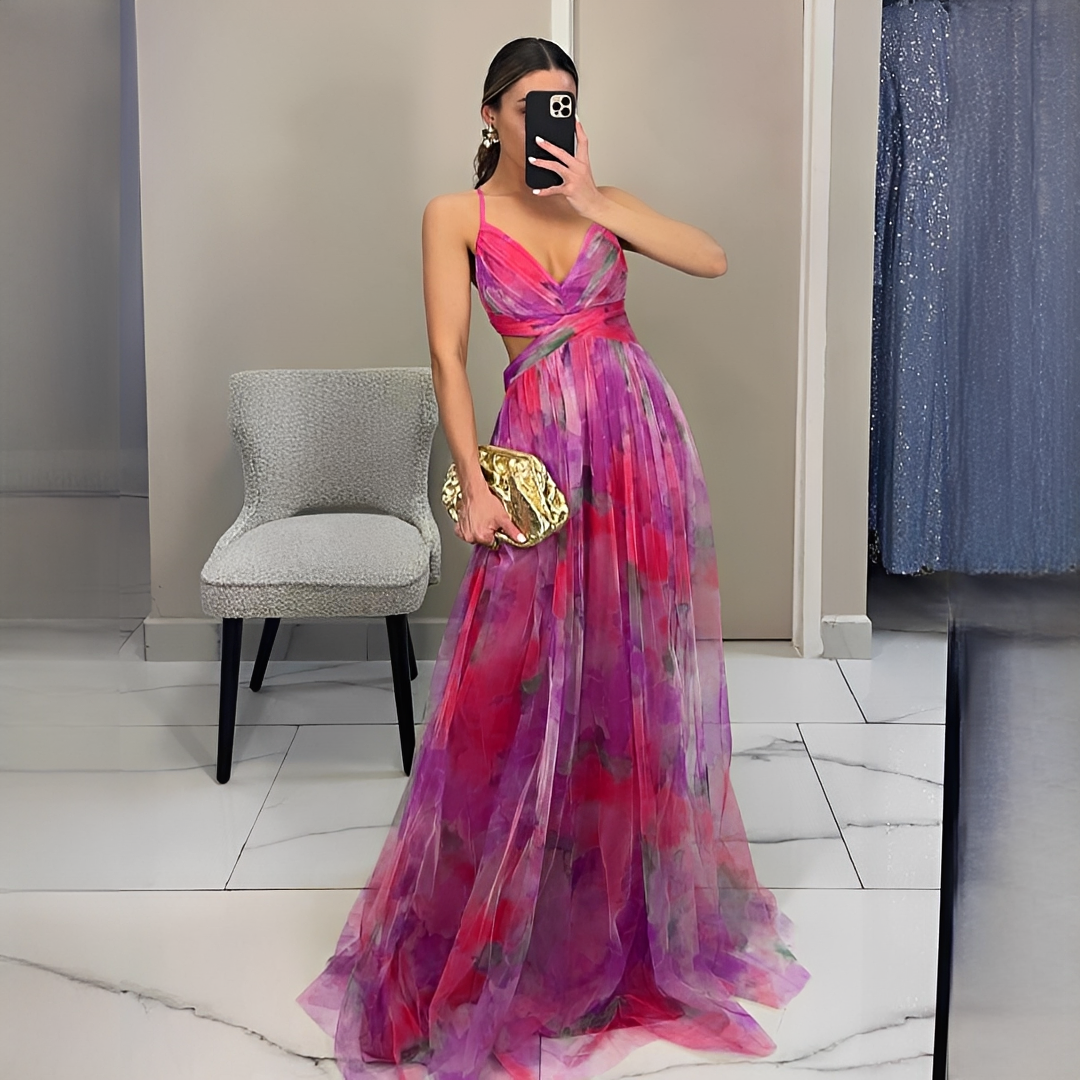 Gardania - Langes Kleid mit Blumenmuster für Frauen