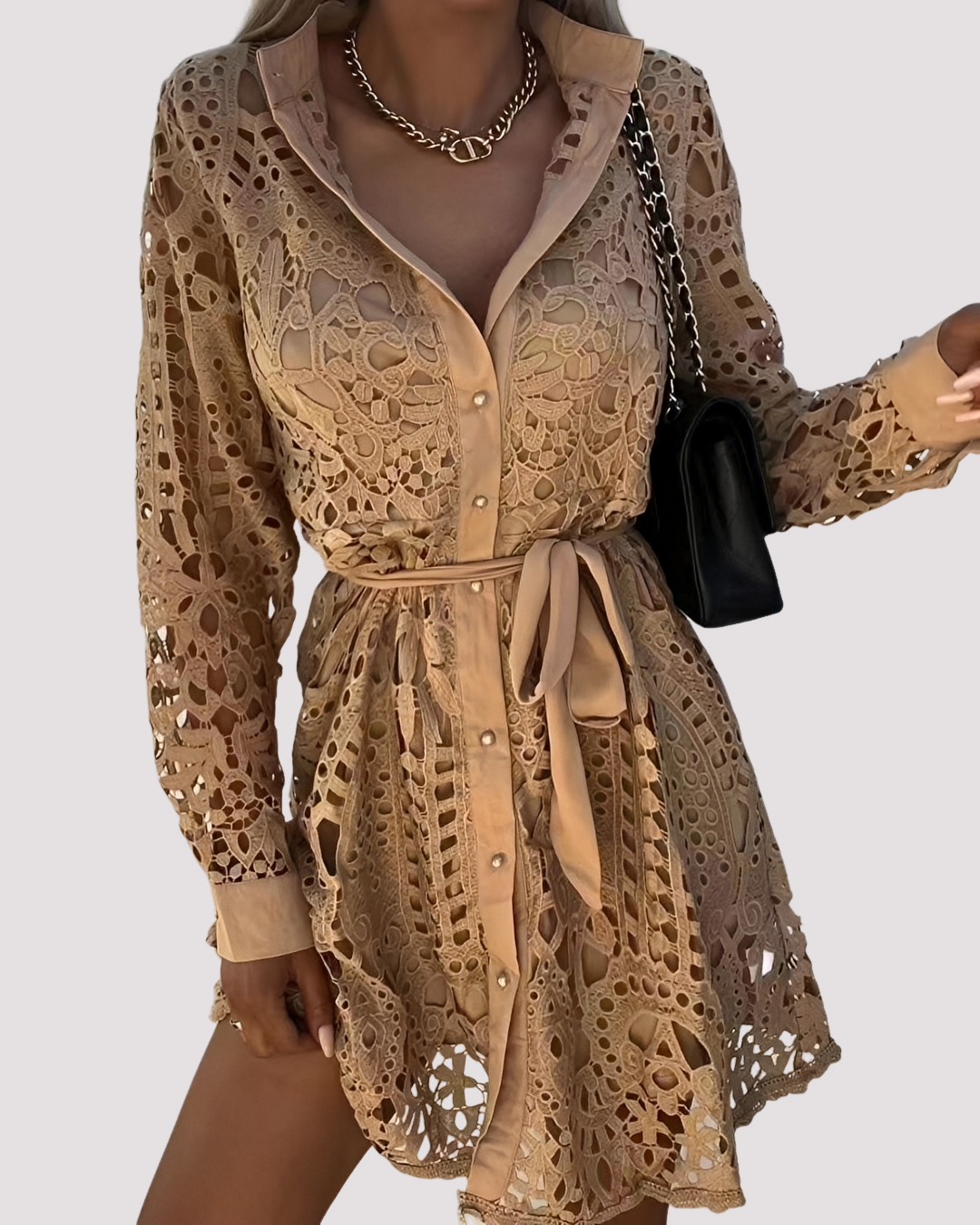 Lydia - Elegantes kurzes Kleid mit langen Ärmeln für Frauen