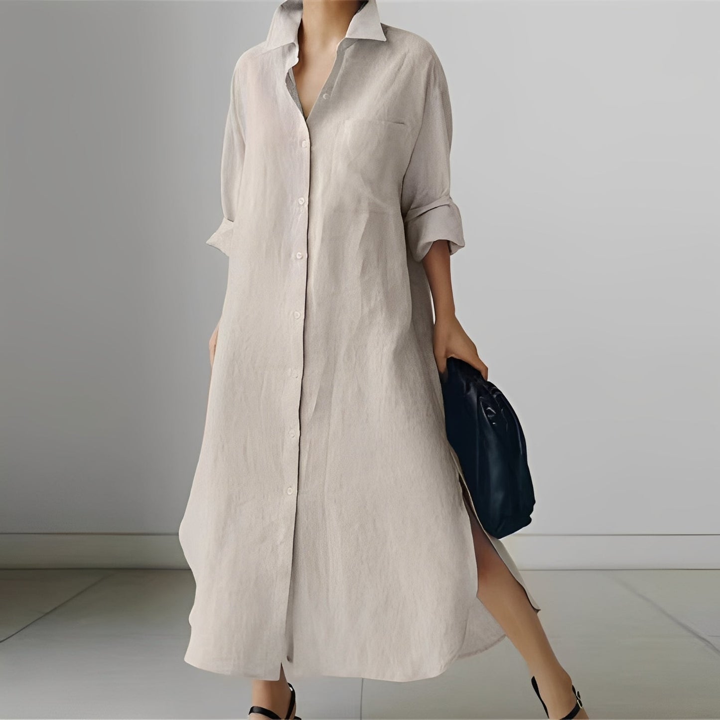 Nancy - Midi-Kleid im Hemdstil mit Schlitz für Frauen
