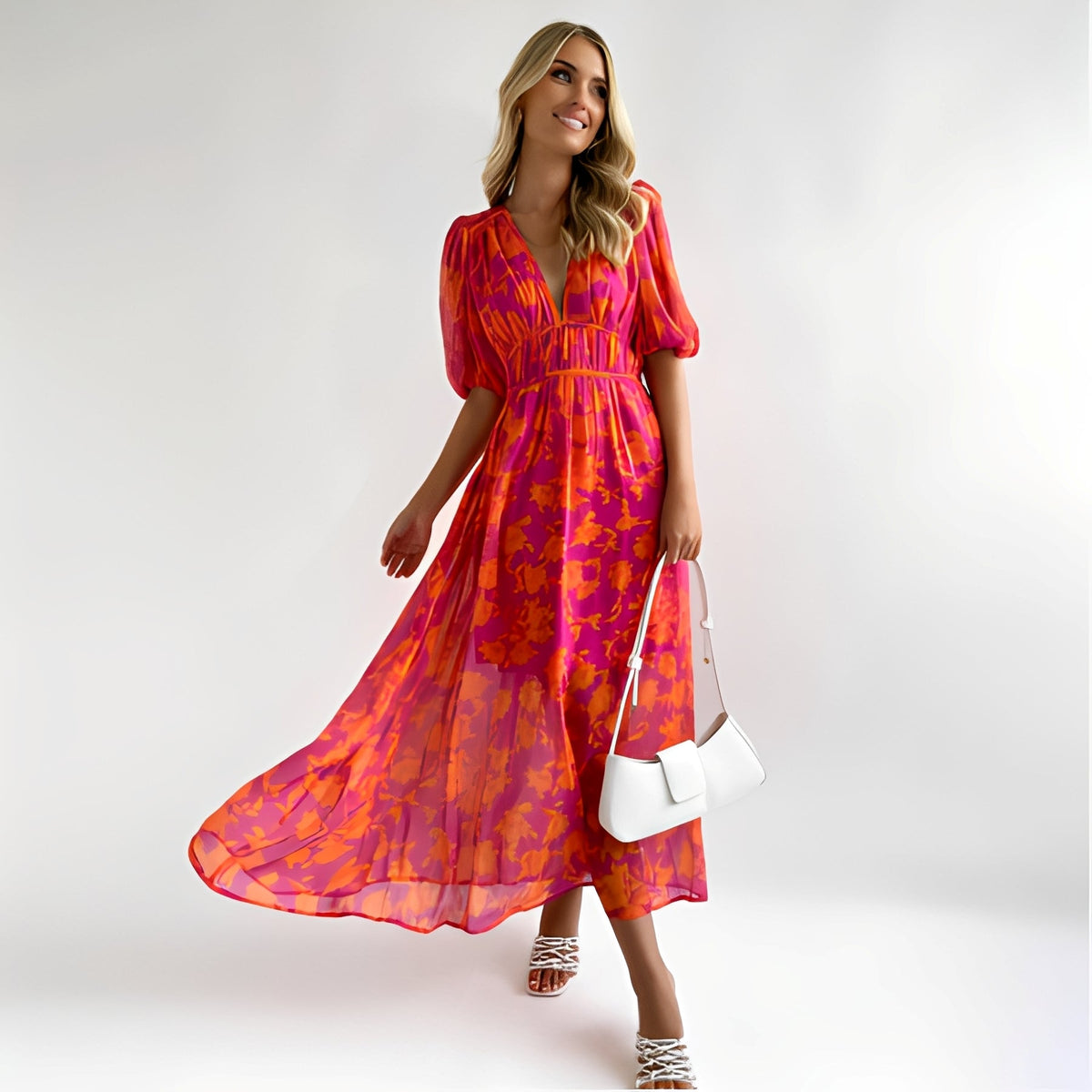 Louisa - Blumiges, bequemes Midikleid