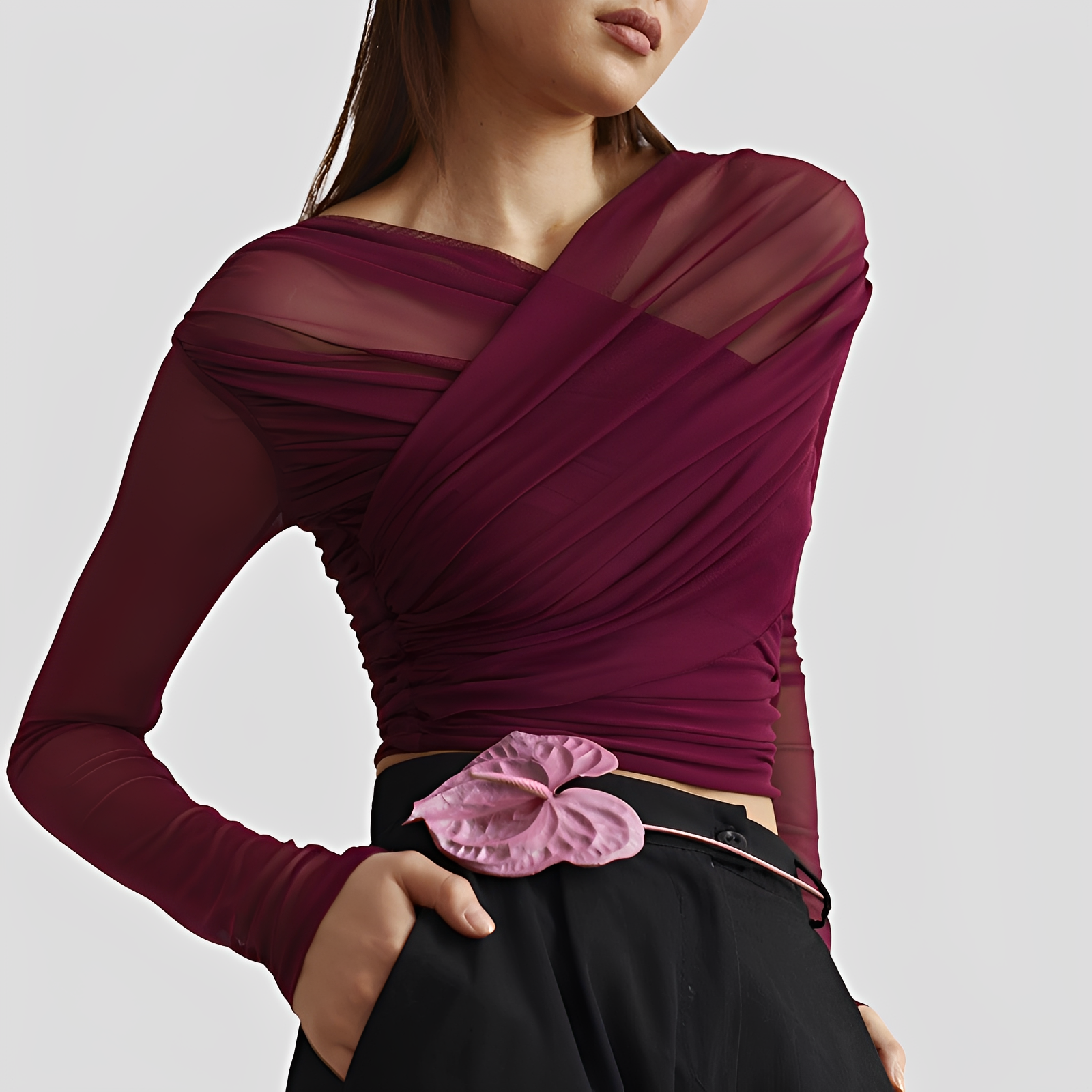 Cara - Elegante Langarmbluse mit Raffungen