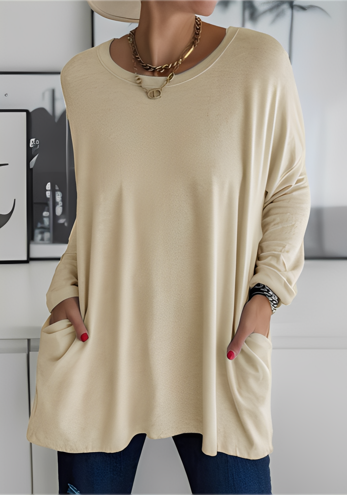 Krystle - Damen-Shirt mit langen Ärmeln und Taschen für Komfort