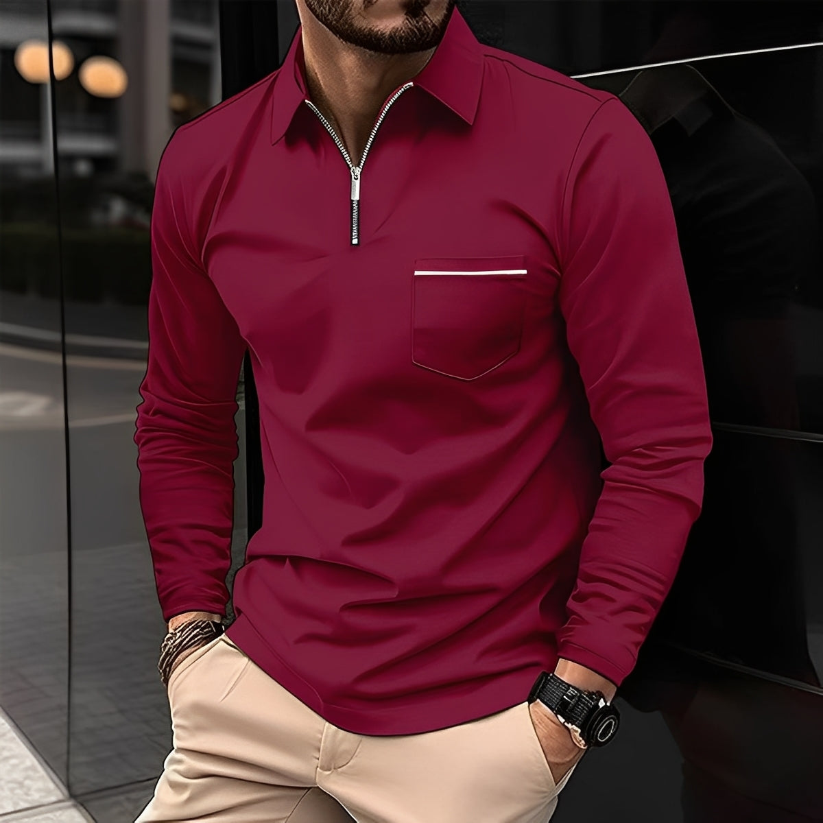 Florent - Herren-Langarm-Polo mit Reißverschluss