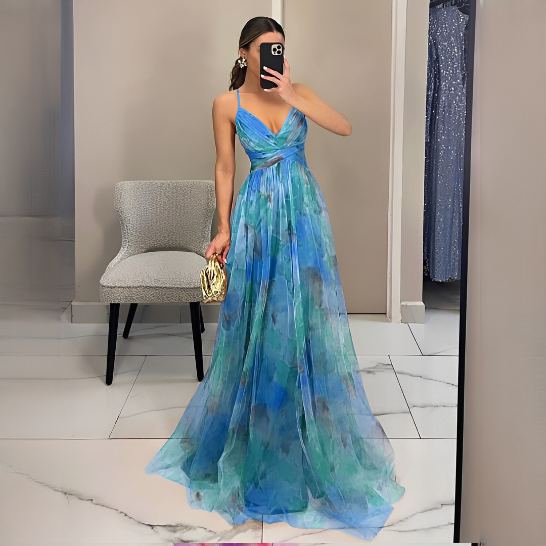 Gardania - Langes Kleid mit Blumenmuster für Frauen
