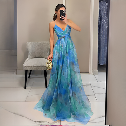 Gardania - Langes Kleid mit Blumenmuster für Frauen