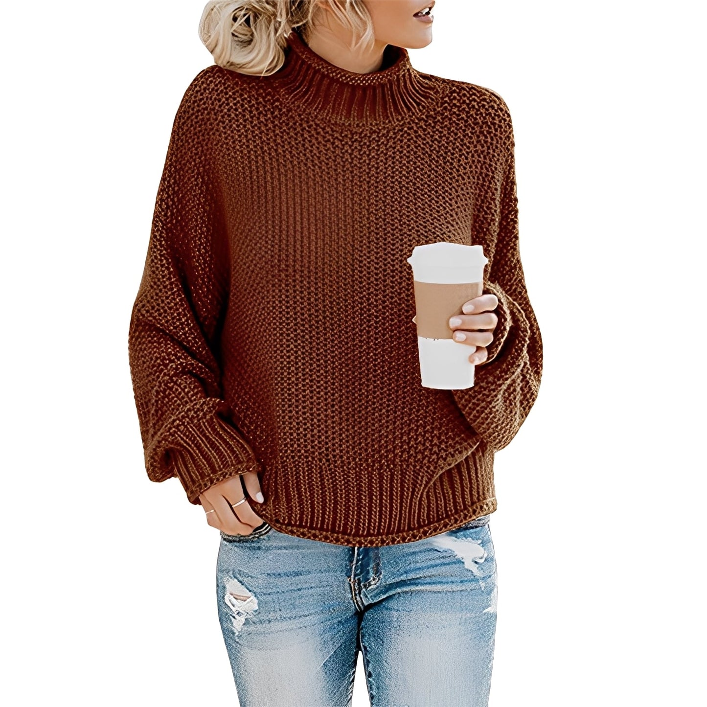 Evalyn - Bequemer Damenpullover mit hohem Kragen