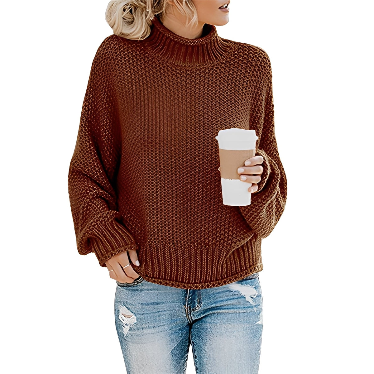 Evalyn - Bequemer Damenpullover mit hohem Kragen