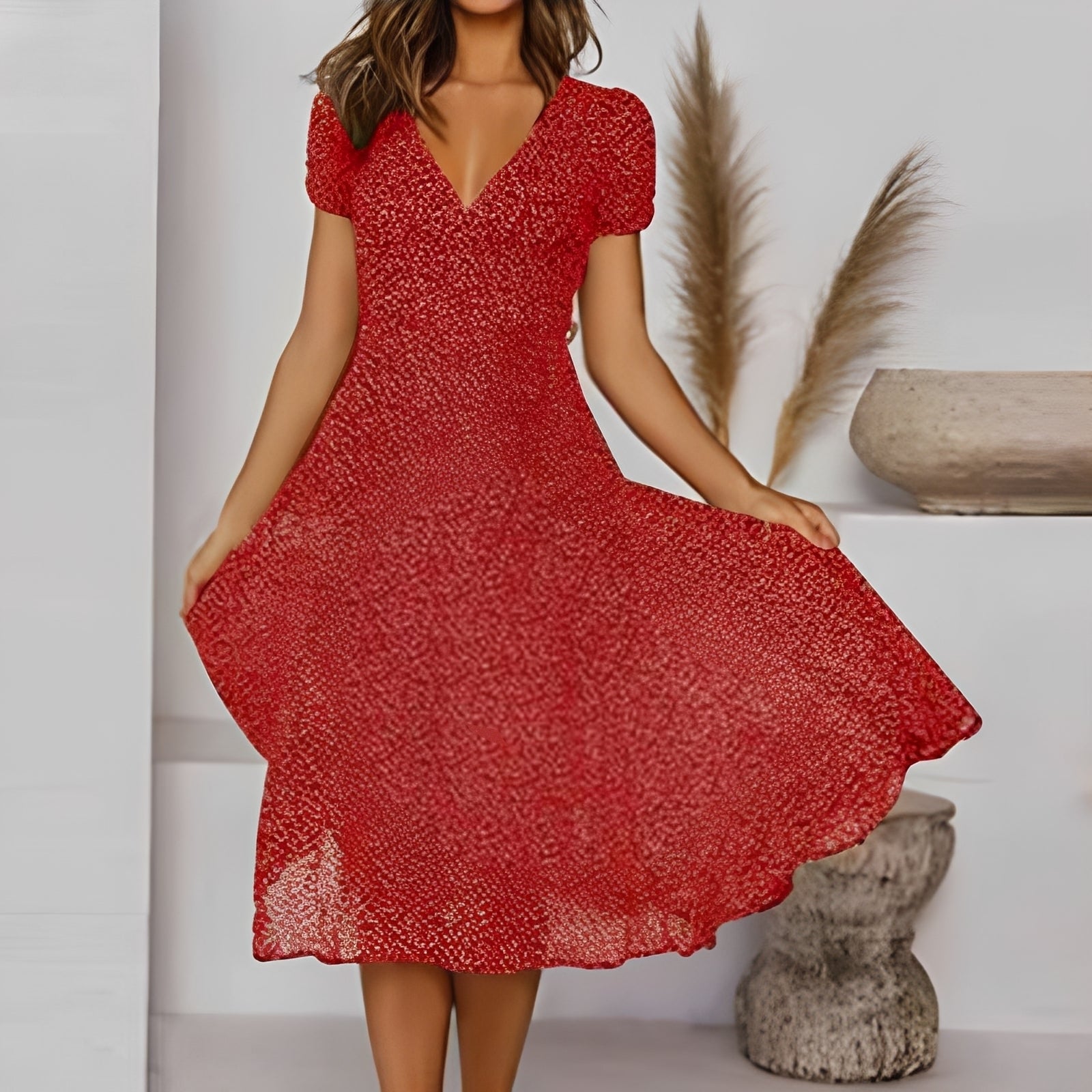 Elizabeth - Lockeres und legeres Kleid mit kurzen Ärmeln für Damen