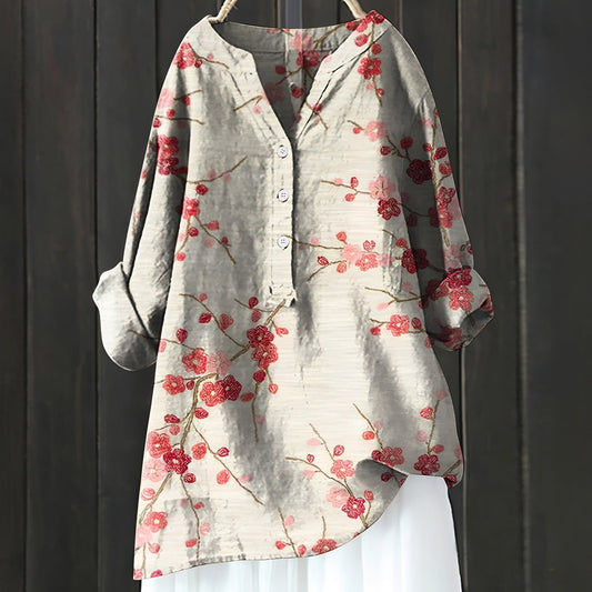Annie - Elegante Bluse mit Blumenmuster und halber Knopfleiste für Frauen