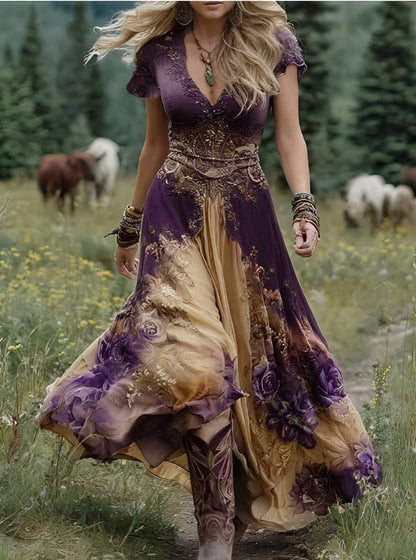 Erica - Langes elegantes Kleid mit Blumenmuster für Frauen