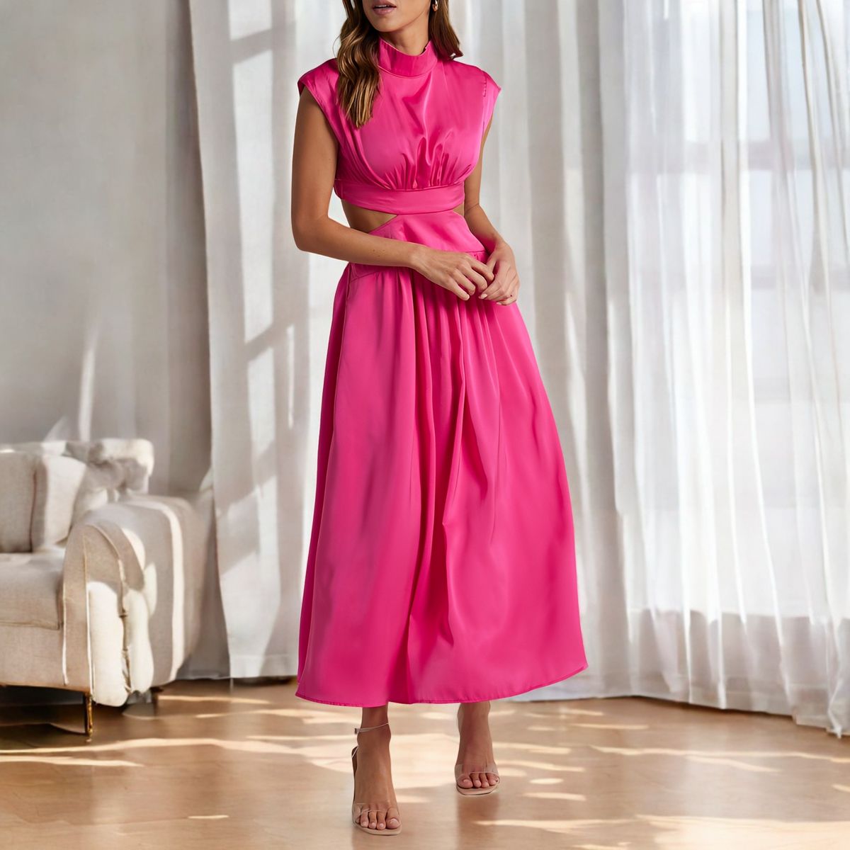 Christina - Maxikleid lässig mit Taillenausschnitt für Damen