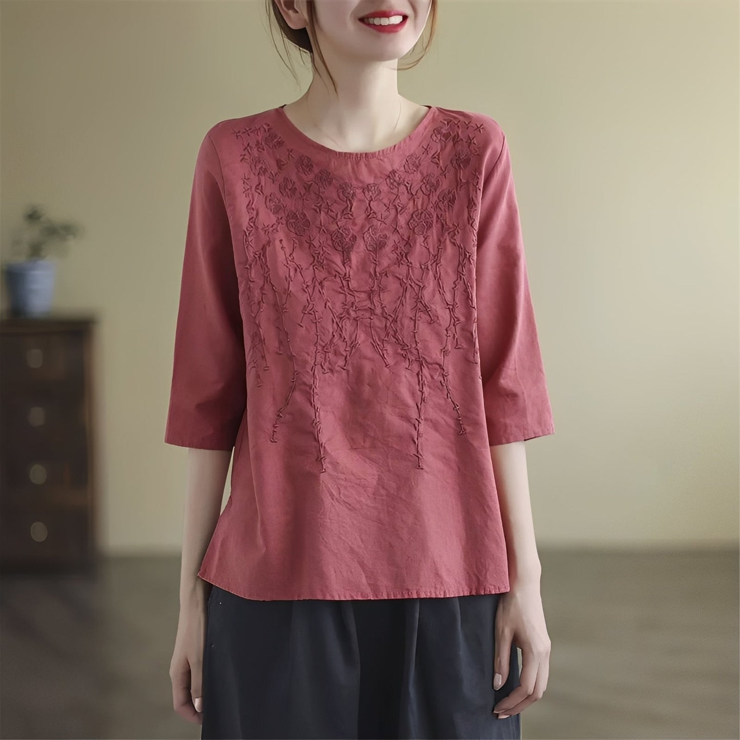 Amelia - Elegante bestickte Blusen mit Halbarm für Frauen