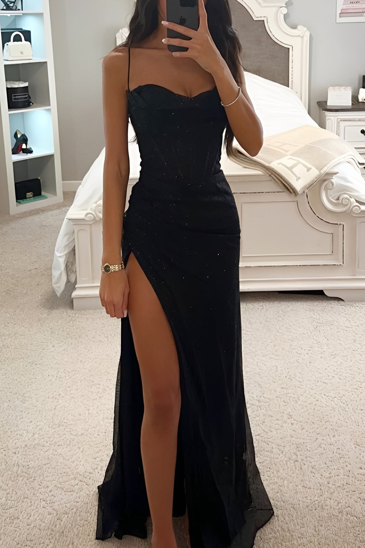 Annalise - Elegantes langes Kleid mit Pailletten und Schlitz für Frauen