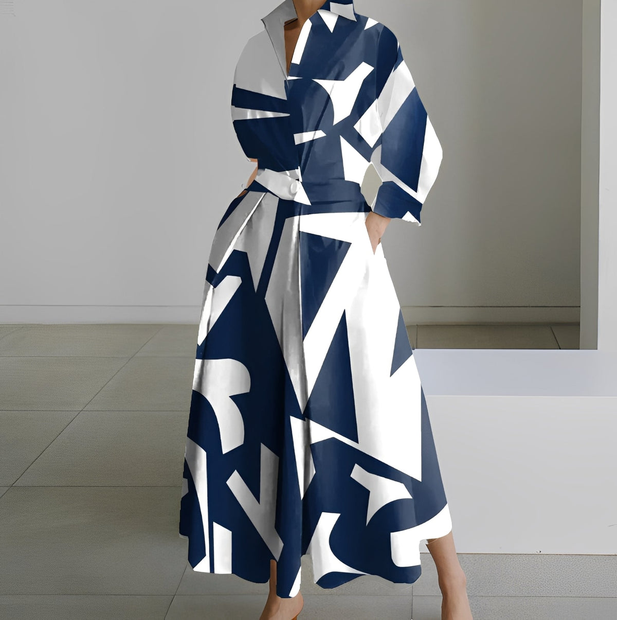Martha - Elegantes Hemdkleid mit abstraktem Muster für Frauen