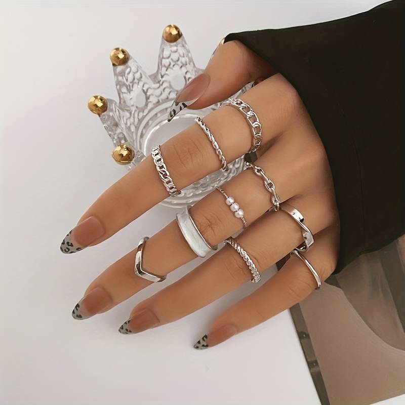 10 Stück modische Ringe - Kombinierbare Ringe