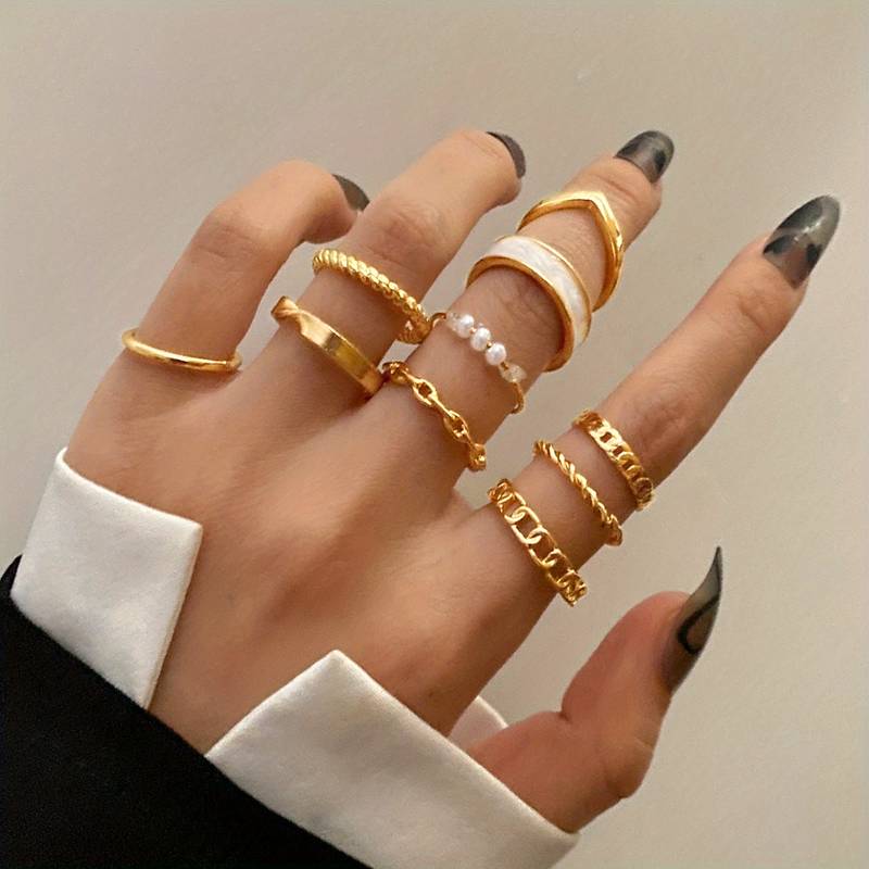 10 Stück modische Ringe - Kombinierbare Ringe