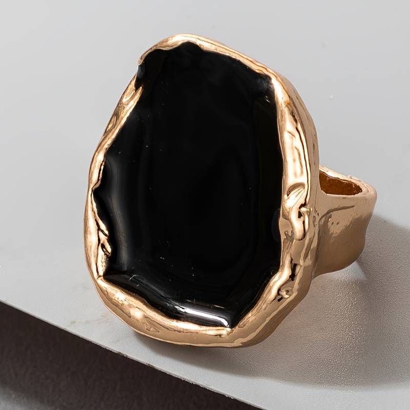 Vintage-Ring mit großem schwarzem Stein - Auffälliger Vintage-Schwarzer Ring