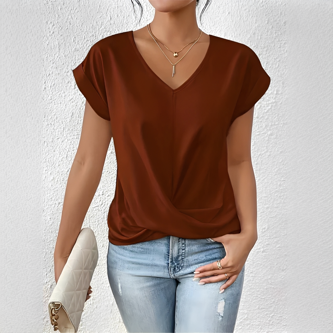 Velanie - Lockeres T-Shirt mit V-Ausschnitt