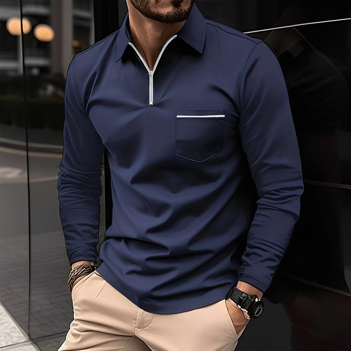 Florent - Herren-Langarm-Polo mit Reißverschluss