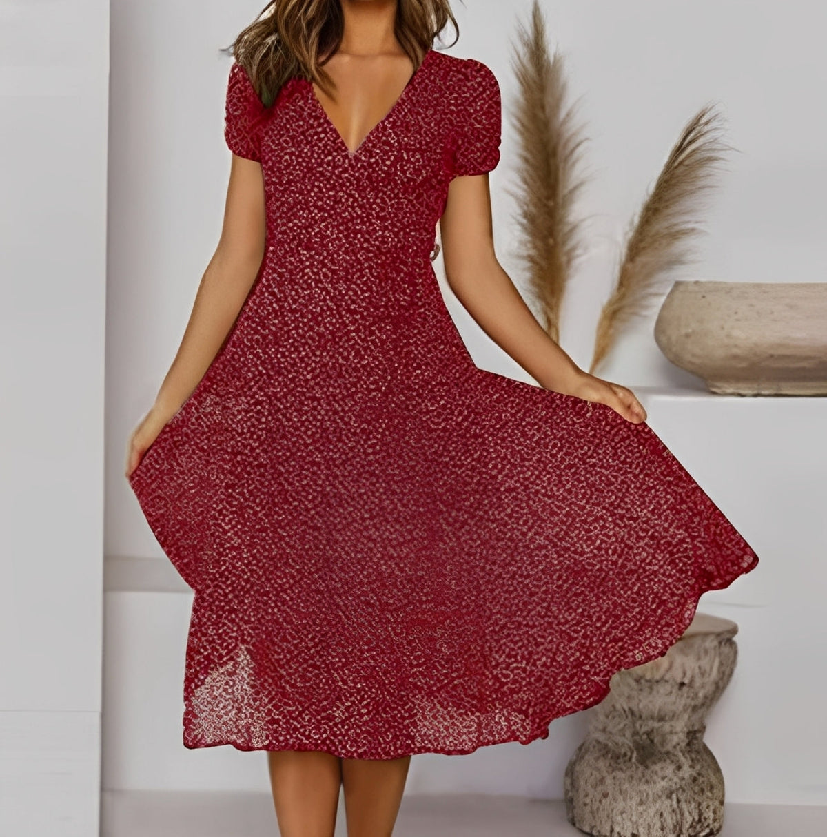 Elizabeth - Lockeres und legeres Kleid mit kurzen Ärmeln für Damen