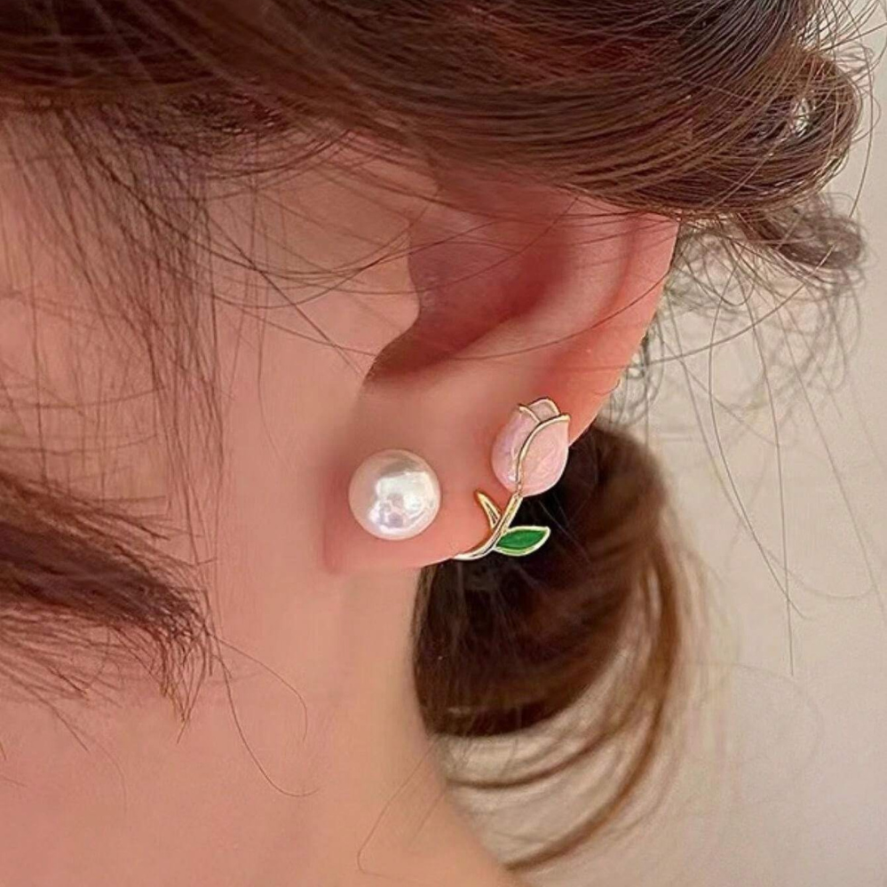 Ohrringe mit Tulpenperlen - lila Blumenperlen Ohrringe