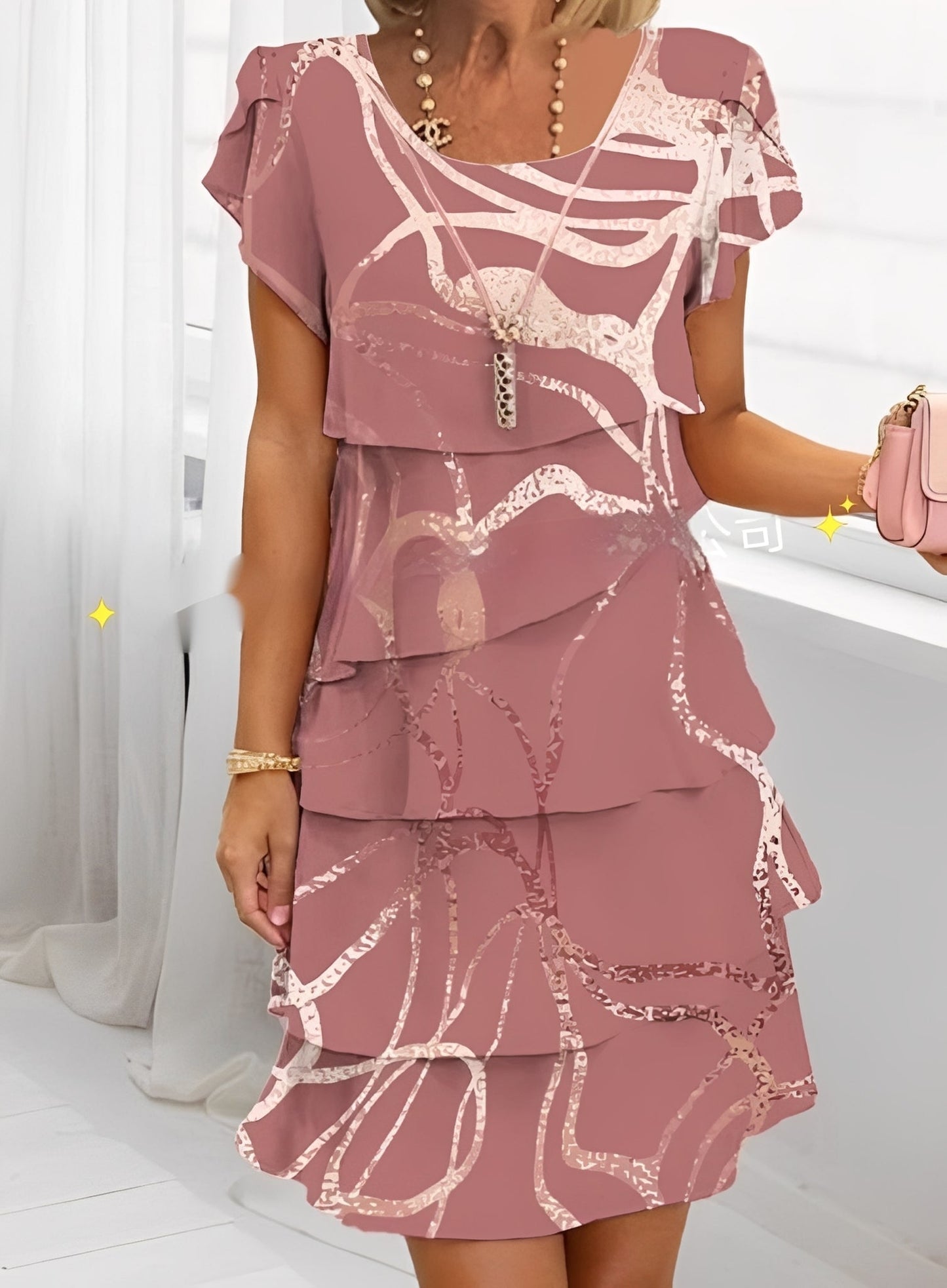 Caroline - Elegantes Kurzarm-Kleid mit Volants für Frauen