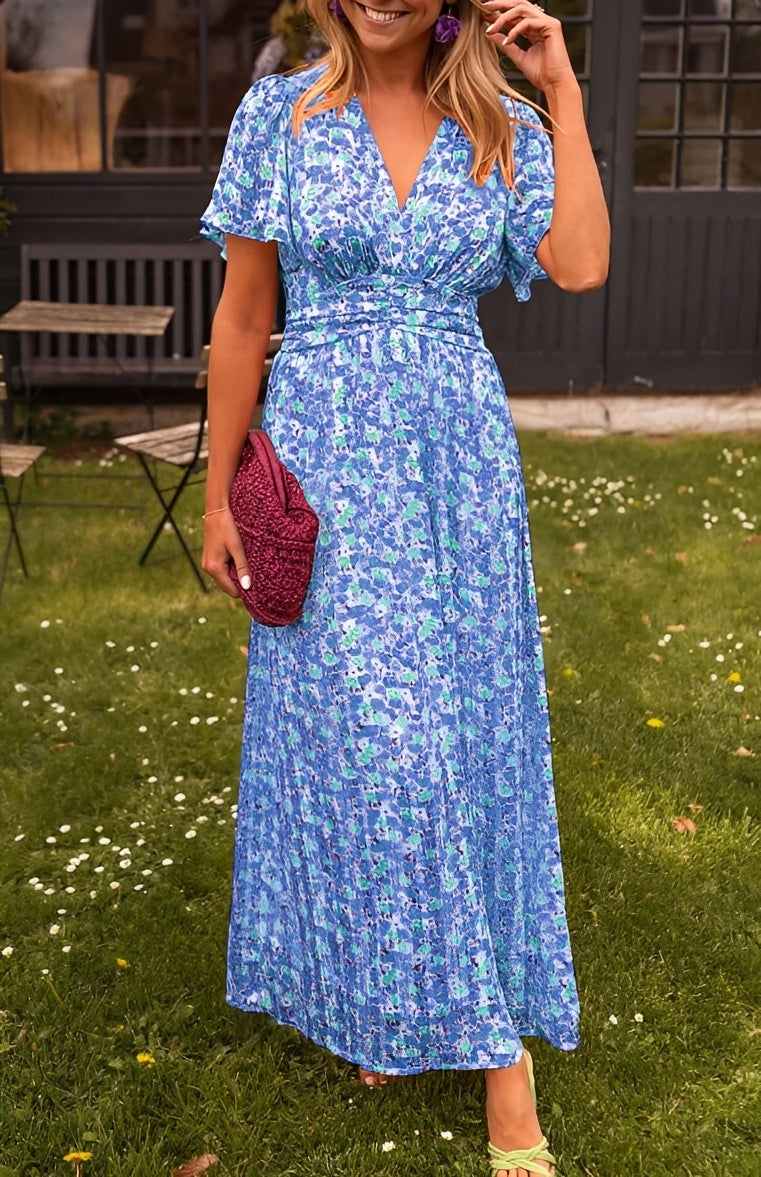 Rachel - Langes elegantes Kleid mit V-Ausschnitt für Frauen