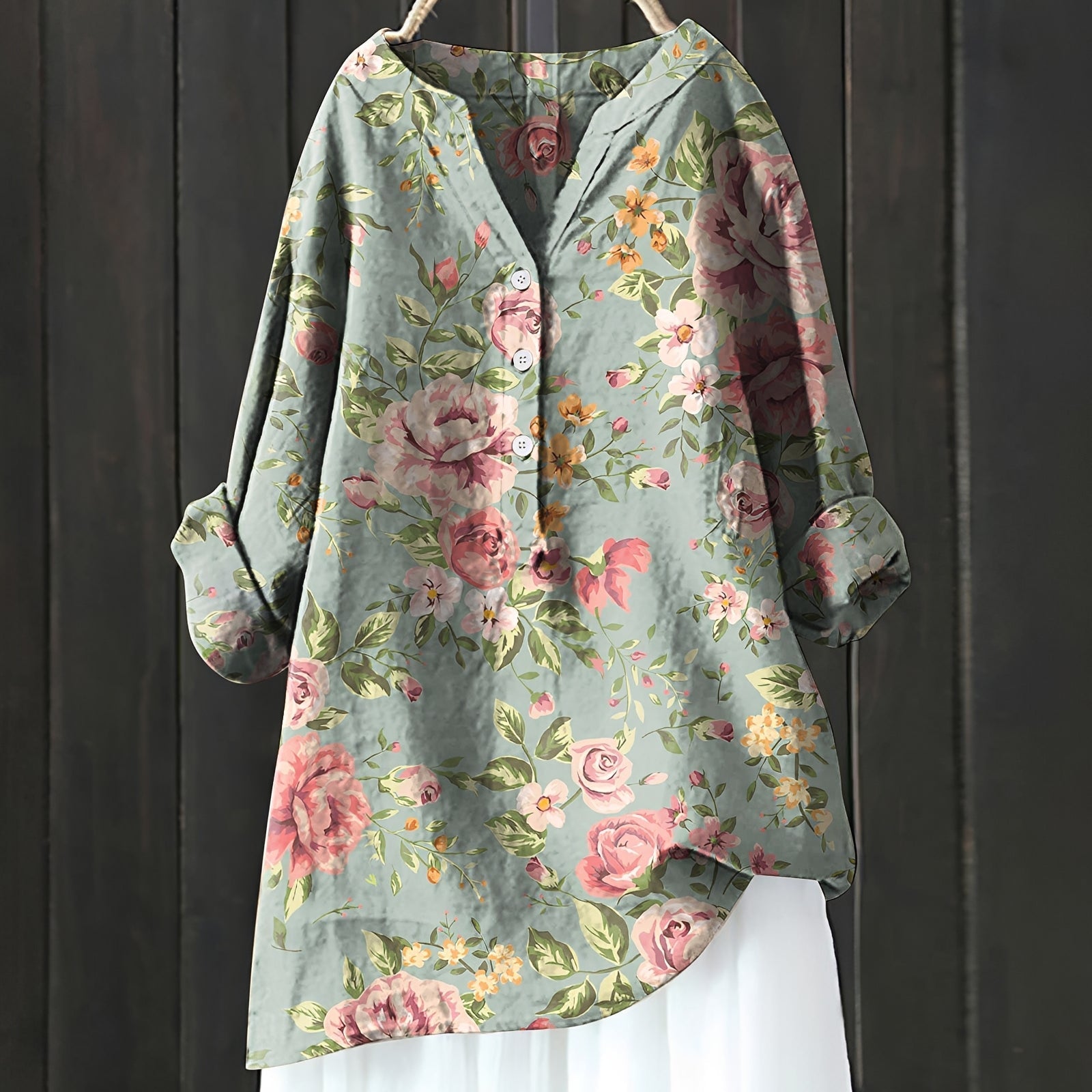 Annie - Elegante Bluse mit Blumenmuster und halber Knopfleiste für Frauen