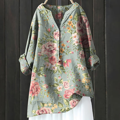 Annie - Elegante Bluse mit Blumenmuster und halber Knopfleiste für Frauen