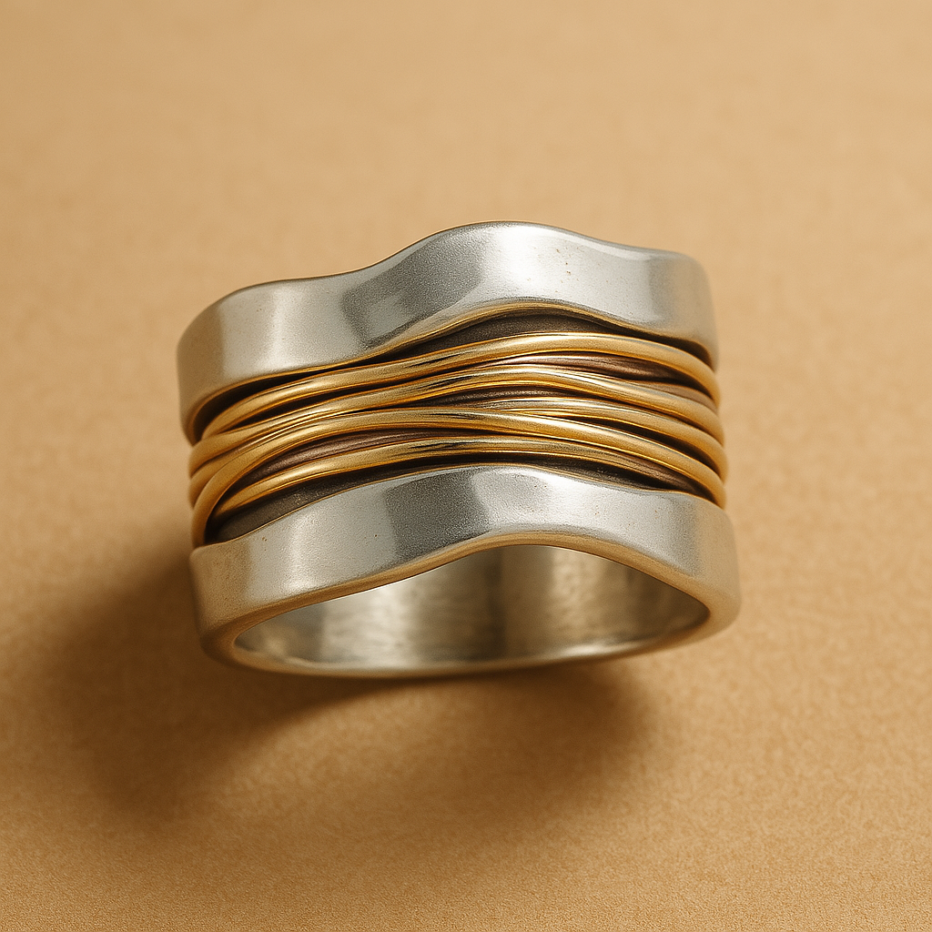 Thalia – Silberring mit geflochtenen Goldfäden