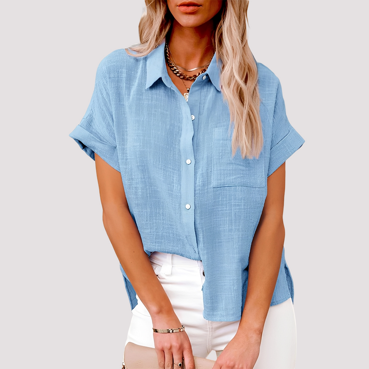 Josie - Bluse mit kurzen Ärmeln, weit geschnitten, mit Tasche für Frauen