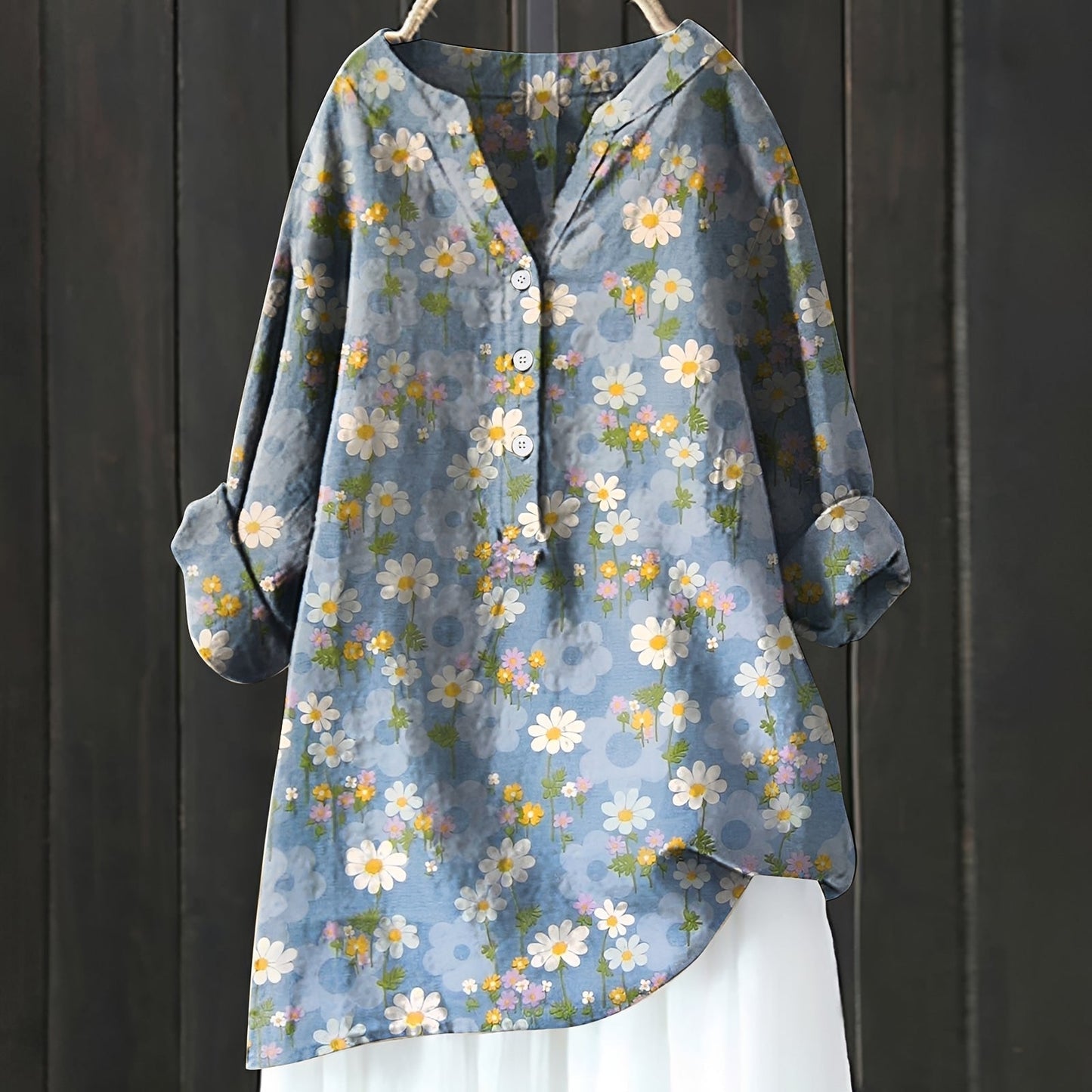 Annie - Elegante Bluse mit Blumenmuster und halber Knopfleiste für Frauen