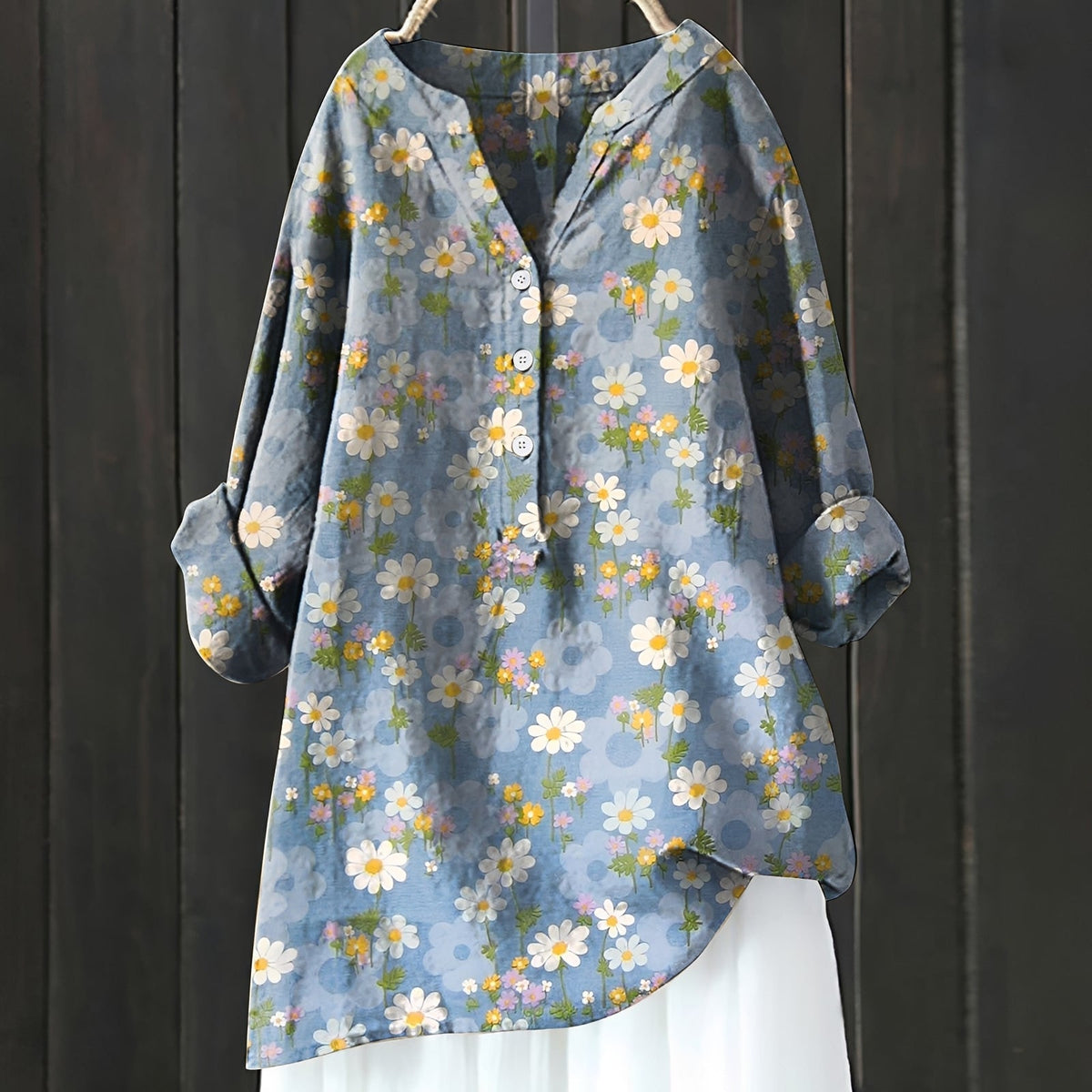 Annie - Elegante Bluse mit Blumenmuster und halber Knopfleiste für Frauen