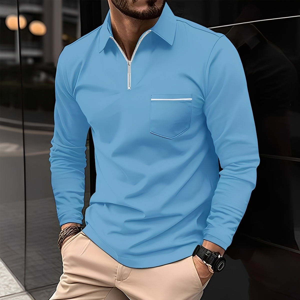 Florent - Herren-Langarm-Polo mit Reißverschluss