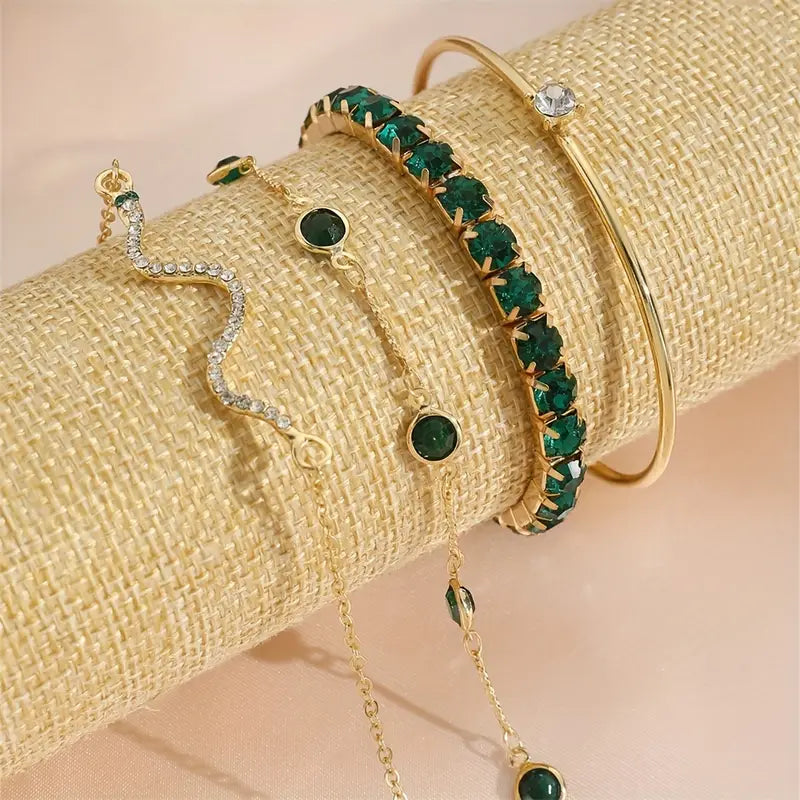 Camille – Elegantes Armband-Set mit grünen Steinen