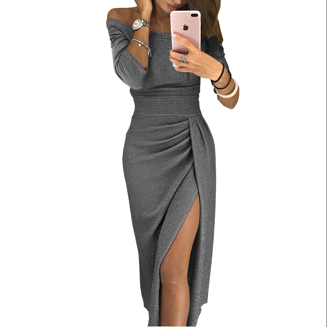Caroline - Elegantes glitzerndes schulterfreies Kleid für Damen