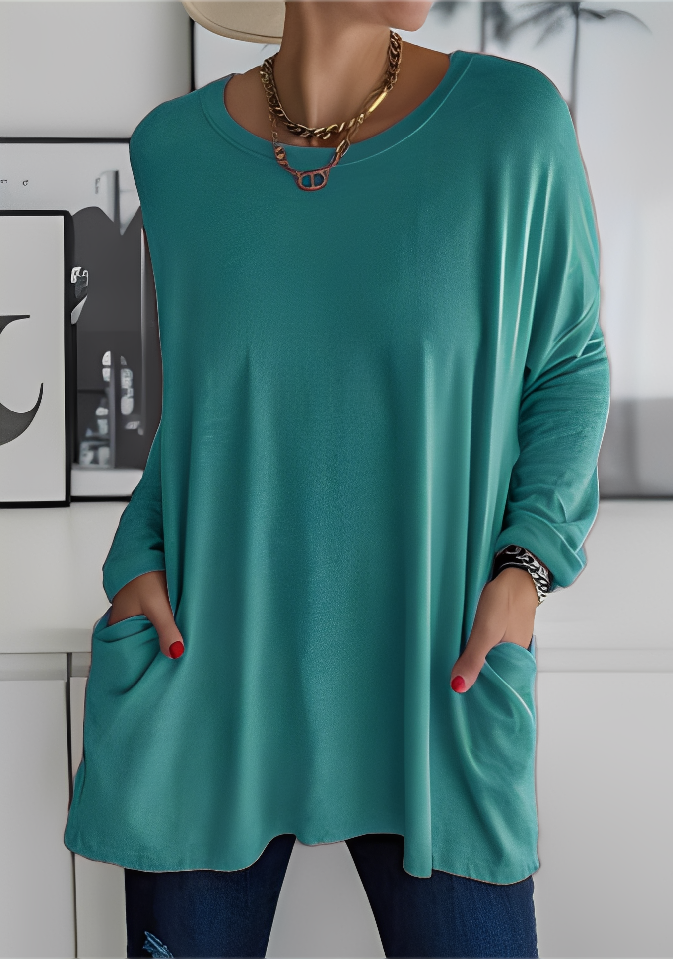 Krystle - Damen-Shirt mit langen Ärmeln und Taschen für Komfort