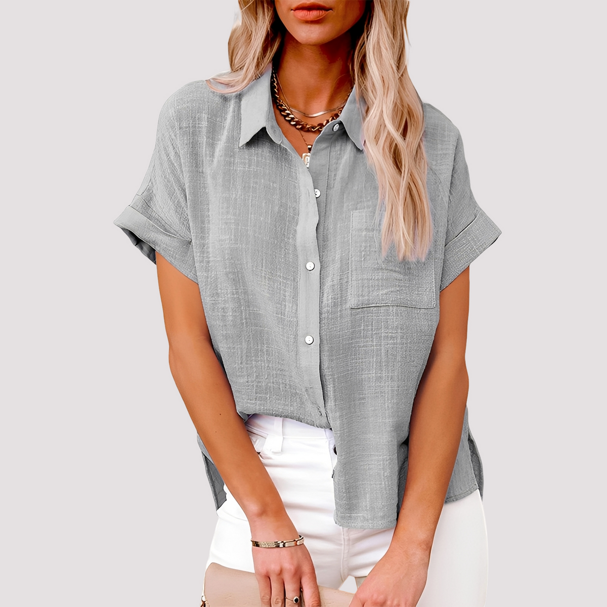 Josie - Bluse mit kurzen Ärmeln, weit geschnitten, mit Tasche für Frauen