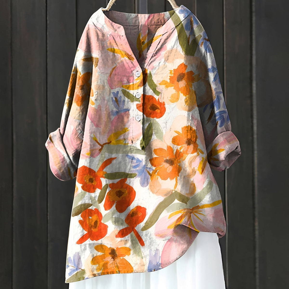 Annie - Elegante Bluse mit Blumenmuster und halber Knopfleiste für Frauen