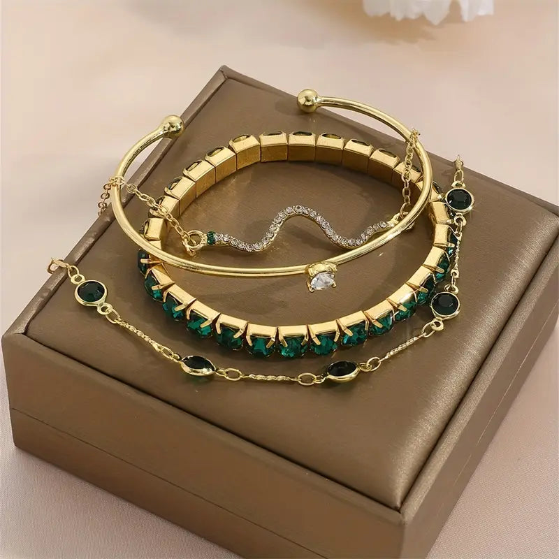 Camille – Elegantes Armband-Set mit grünen Steinen
