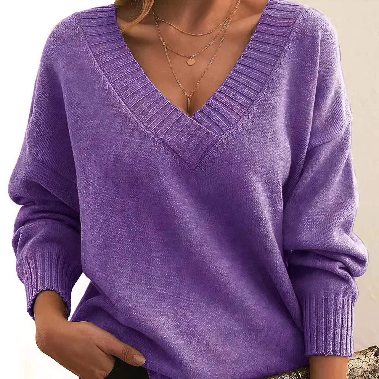 Leocadia - Eleganter V-Ausschnitt-Pullover
