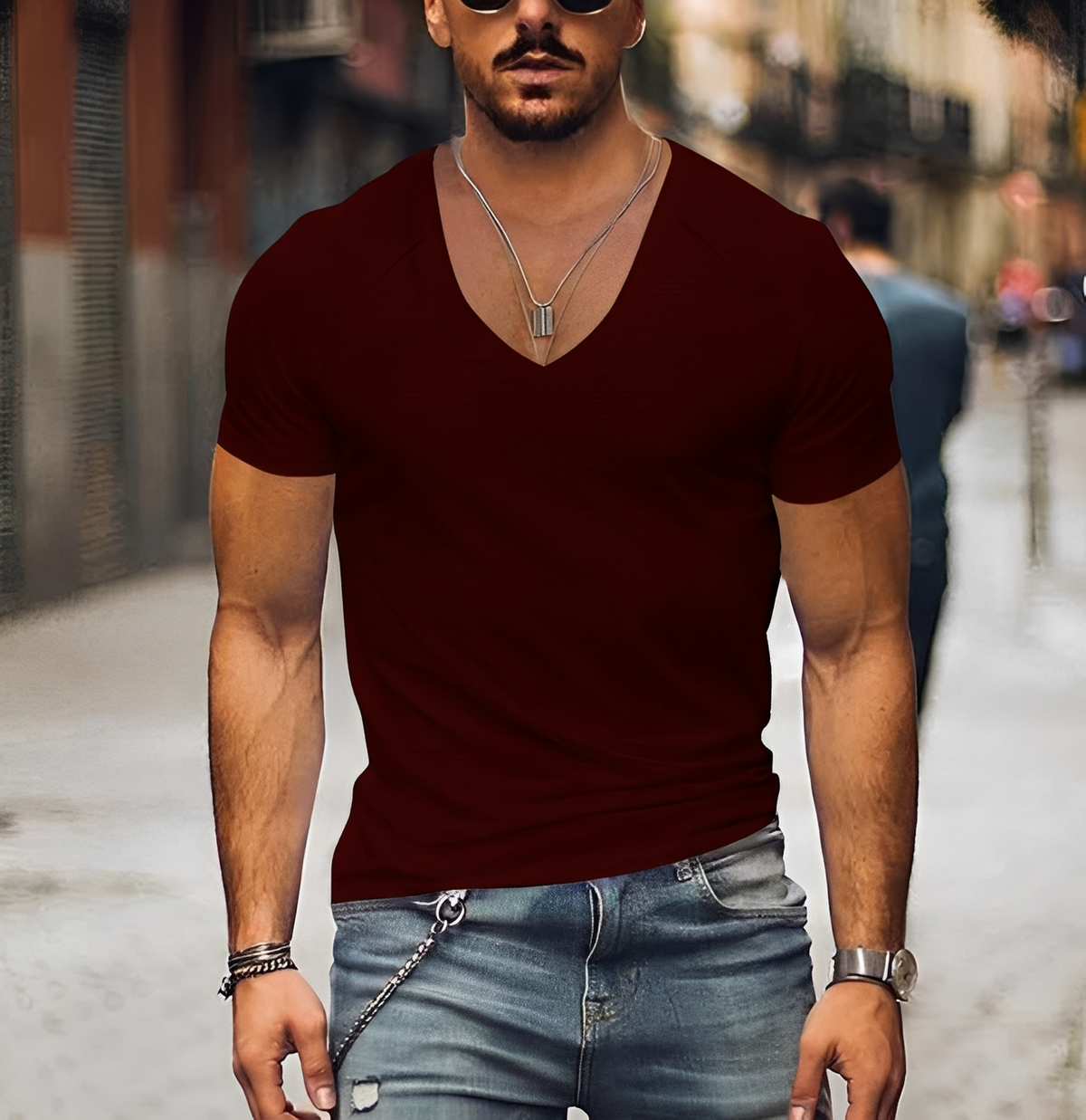 Rojan - Modernes T-Shirt mit V-Ausschnitt für Herren