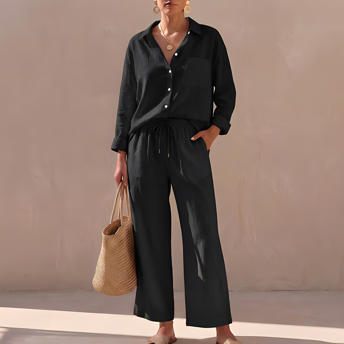 Genzel - Ensemble Hemd mit Knöpfen und Hose für Frauen