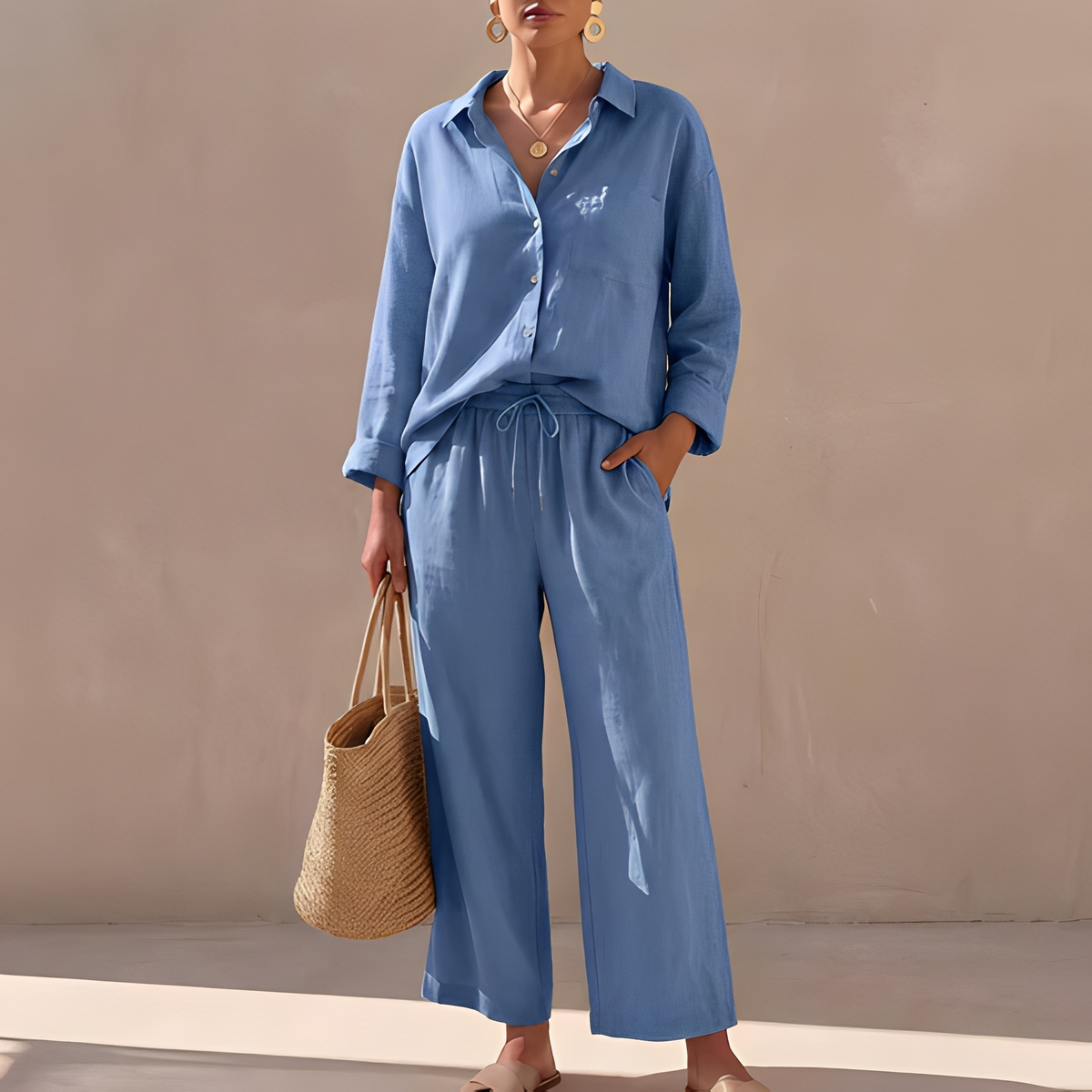 Genzel - Ensemble Hemd mit Knöpfen und Hose für Frauen