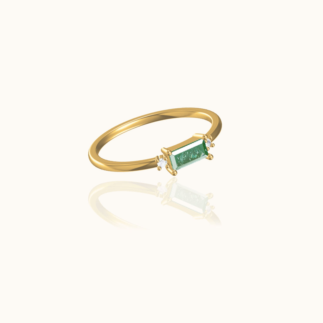 Fen - Sanfter Baguette-Ring mit grünem Zirkonia