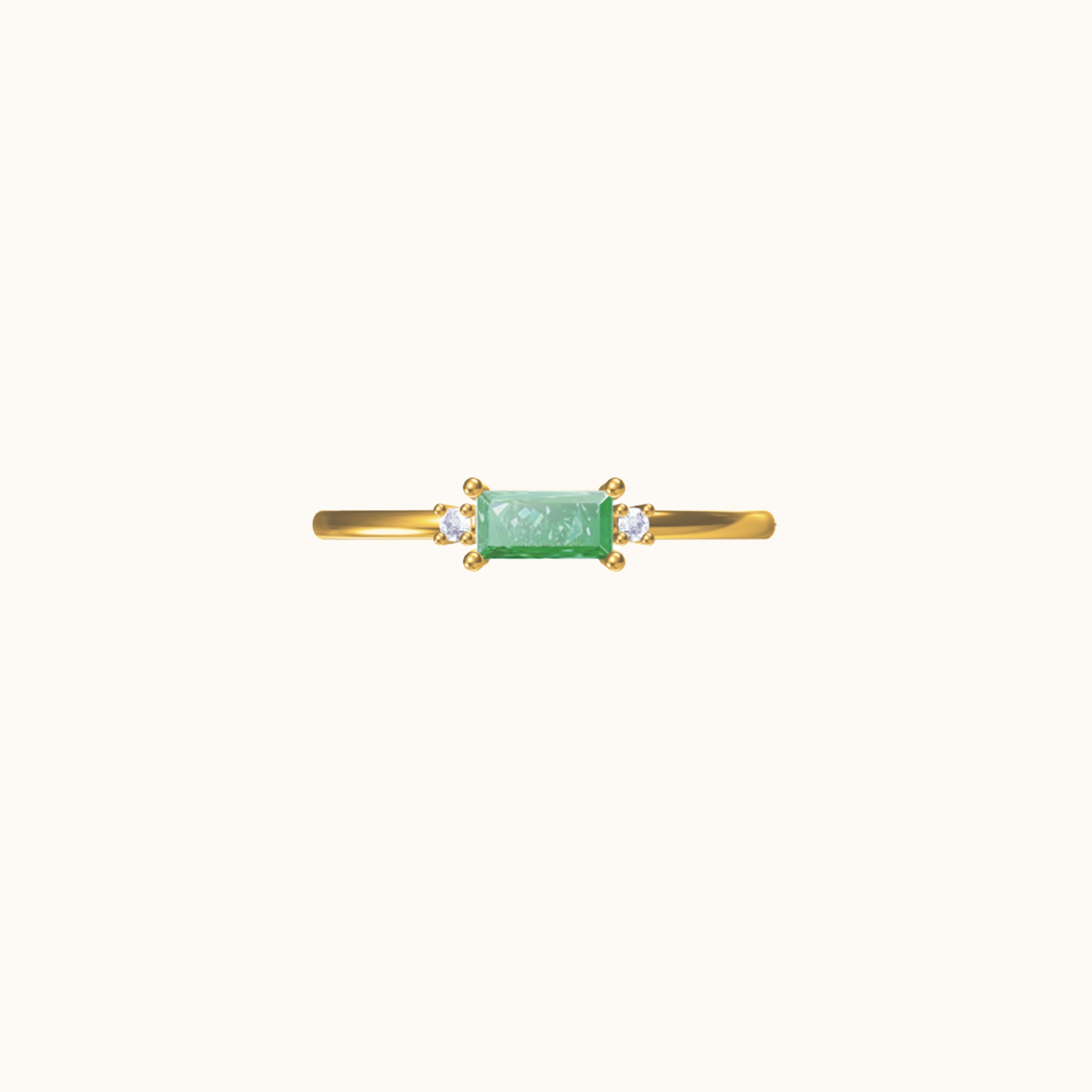 Fen - Sanfter Baguette-Ring mit grünem Zirkonia