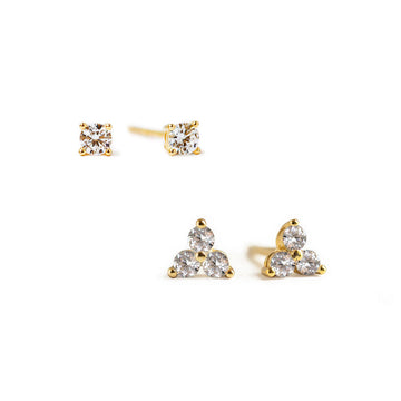Set mit kleinen Kleeblatt-Ohrringen mit Pavé