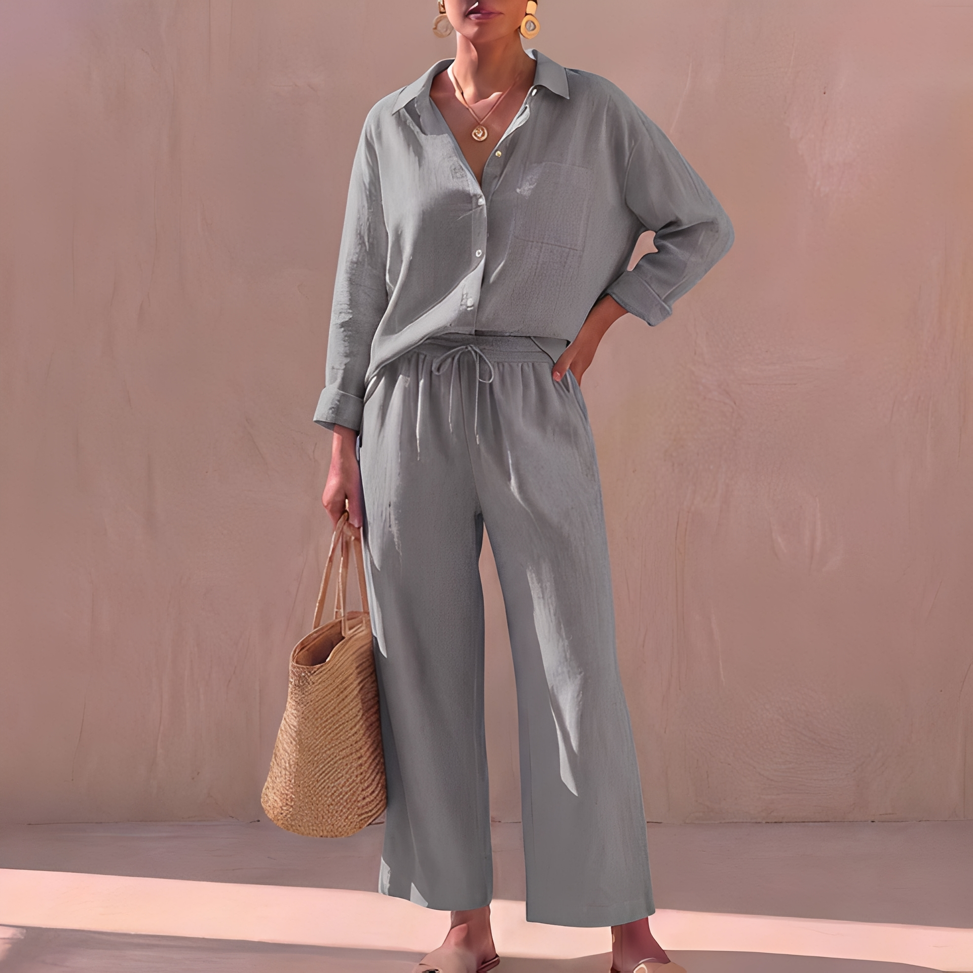 Genzel - Ensemble Hemd mit Knöpfen und Hose für Frauen